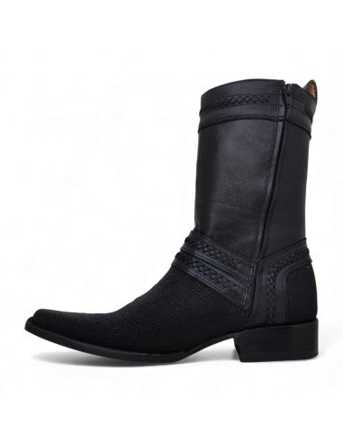 Bota de Caballero Estilo Monaco Látigos Horma Holanda Mantarraya Macho Negro