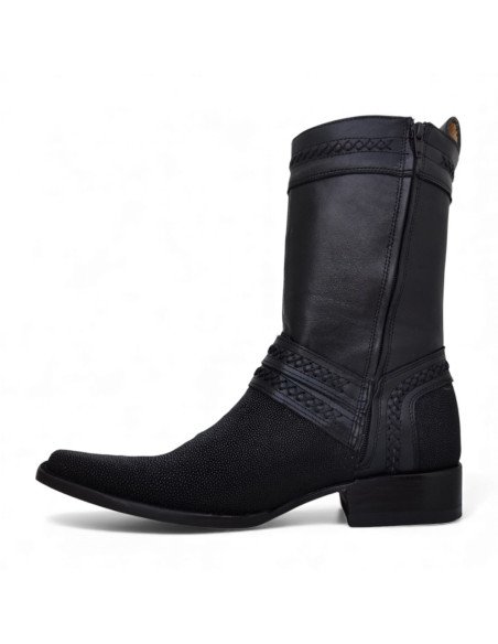 Bota de Caballero Estilo Monaco Látigos Horma Holanda Mantarraya Macho Negro