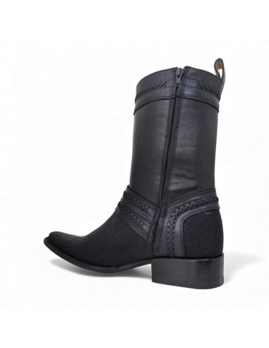 Bota de Caballero Estilo Monaco Látigos Horma Holanda Mantarraya Macho Negro