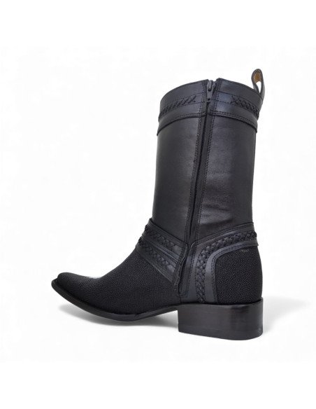 Bota de Caballero Estilo Monaco Látigos Horma Holanda Mantarraya Macho Negro