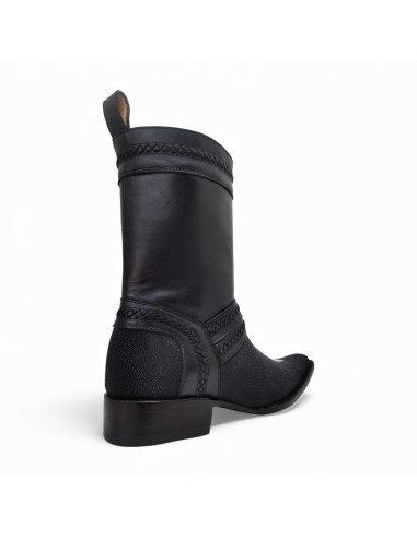 Bota de Caballero Estilo Monaco Látigos Horma Holanda Mantarraya Macho Negro