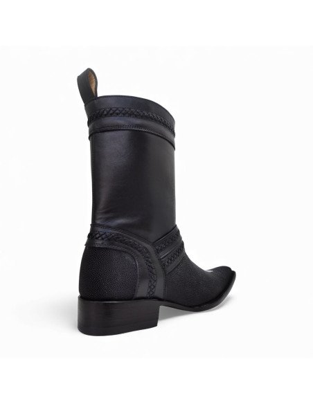 Bota de Caballero Estilo Monaco Látigos Horma Holanda Mantarraya Macho Negro