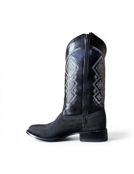 Bota Vaquera de Caballero Horma Oval Mantarraya Macho Negro