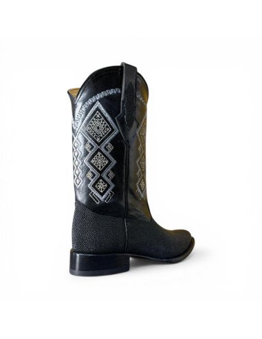 Bota Vaquera de Caballero Horma Oval Mantarraya Macho Negro