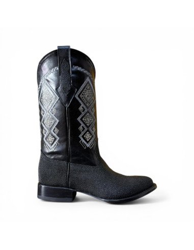 Bota Vaquera de Caballero Horma Oval Mantarraya Macho Negro