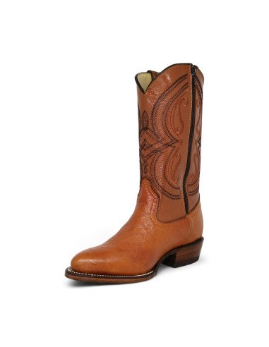Bota Vaquera de Caballero Horma Oval Panza de Avestruz Cognac