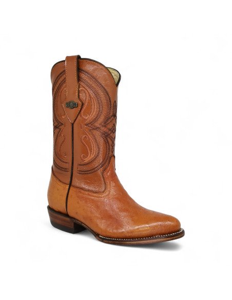 Bota Vaquera de Caballero Horma Oval Panza de Avestruz Cognac