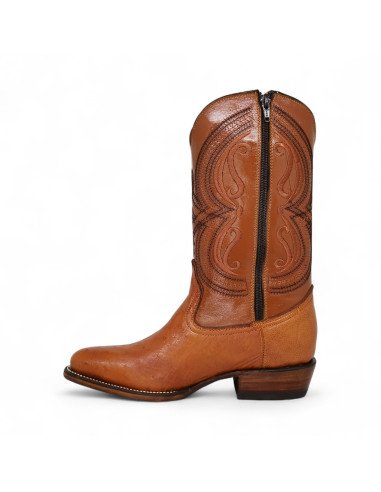 Bota Vaquera de Caballero Horma Oval Panza de Avestruz Cognac