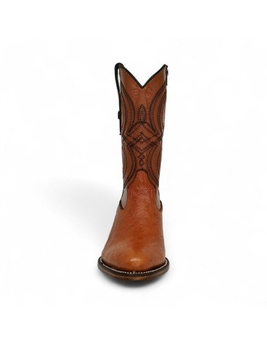 Bota Vaquera de Caballero Horma Oval Panza de Avestruz Cognac