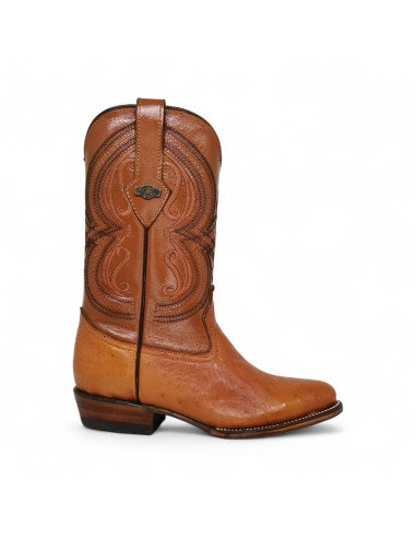 Bota Vaquera de Caballero Horma Oval Panza de Avestruz Cognac
