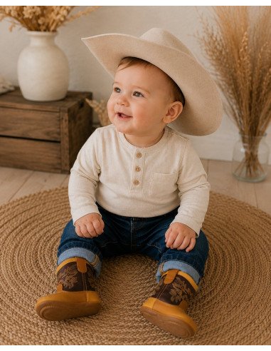 Botín Vaquero para Bebé Piel Auténtica color Mantequilla | Botas 30-30