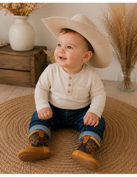 Botín Vaquero para Bebé Piel Auténtica color Mantequilla | Botas 30-30