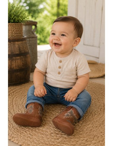 Botitas Vaqueras para Bebé Piel Auténtica color Miel | Botas 30-30