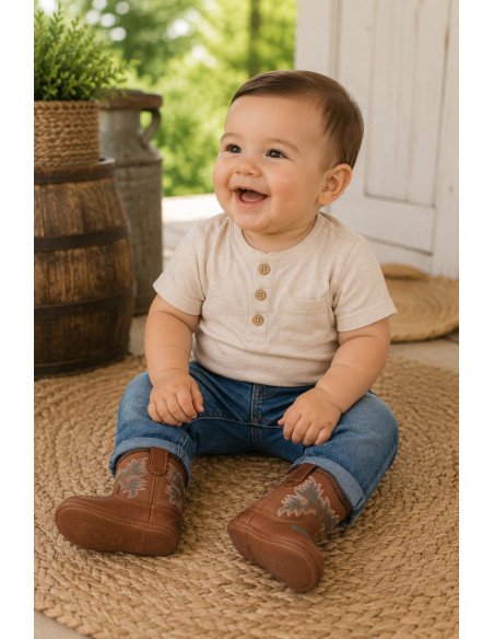 Botín Vaquero para Bebé Piel Auténtica color Miel | Botas 30-30